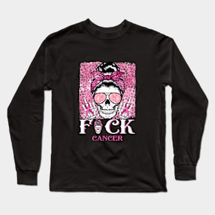 Breast Cancer Skull Fuck Cancer Pink Ribbon Mom Gift For Girl Women Long Sleeve T-Shirt